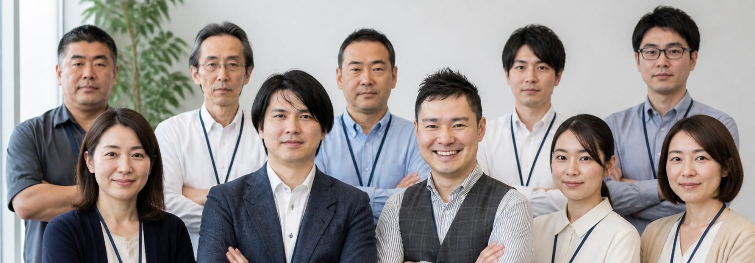 腕を組んで並ぶ株式会社kotatsuのメンバー