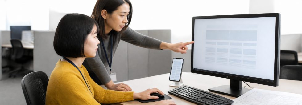 画面のレイアウトを確認する株式会社kotatsuのメンバー