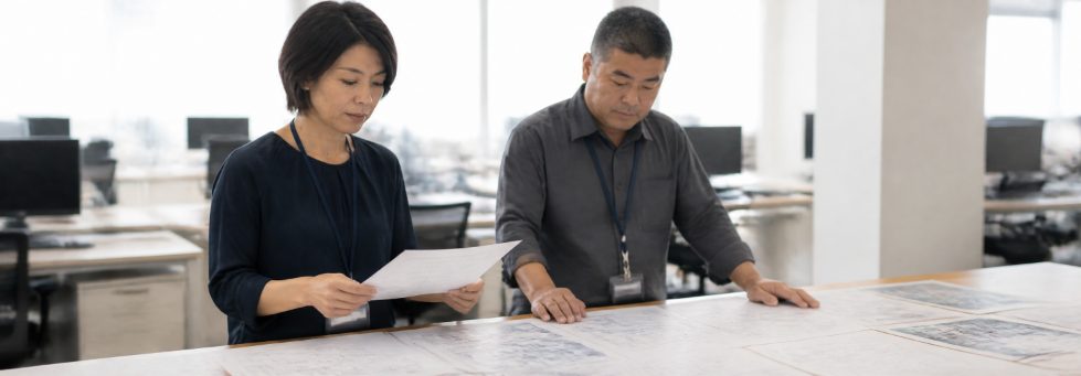 手がけた案件の資料を見返す株式会社kotatsuのメンバー